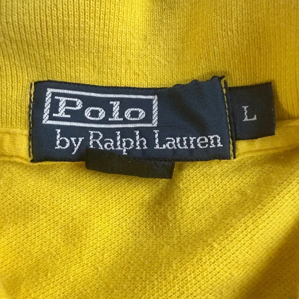 Polo Ralph Lauren Vintage Polo Shirt Men's Large Yellow Classic Fit Blue Pony
